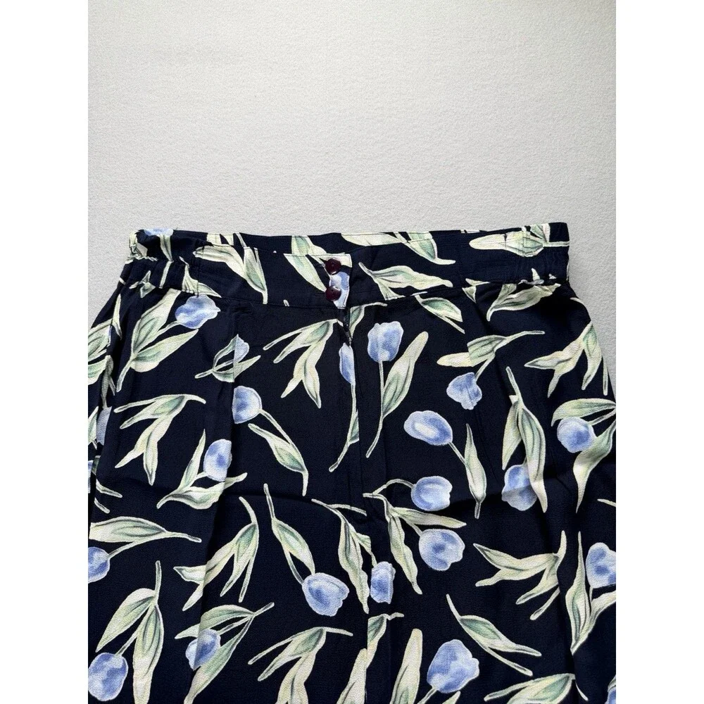 Hillard & Hanson Women’s 1X Blue Floral Rayon Maxi Skirt Made in USA Plus